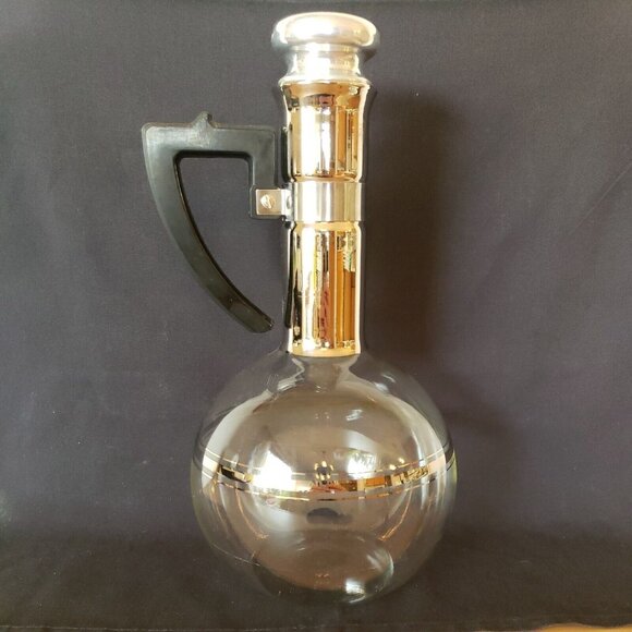 Vtg Coffee Maker Carafe Large Beaker Silver Trim Cork Stopper MCM Inland Glass - Picture 1 of 9